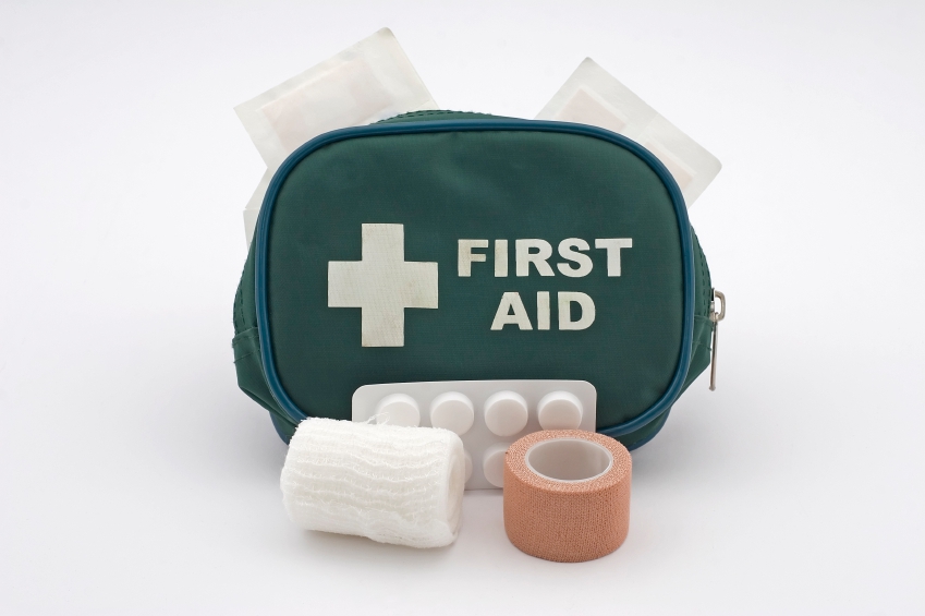 Image of a first aid kit, including bandages and tablet medicine. Independence leads to less accidents. 