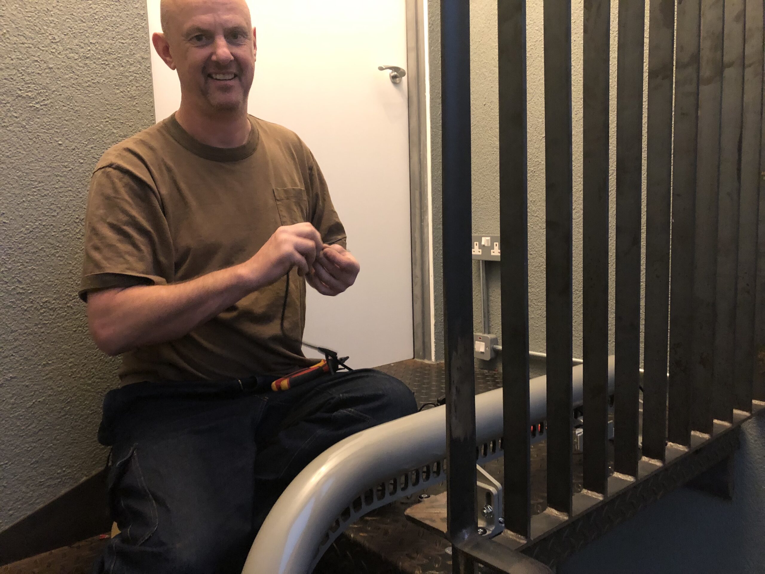 stairlift installation on steel staircase