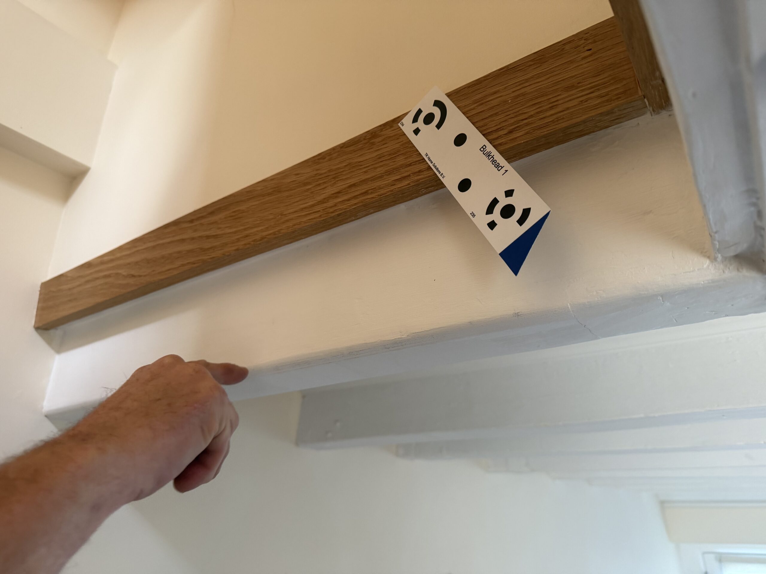 a photo survey marker denoting an overhead obstacle